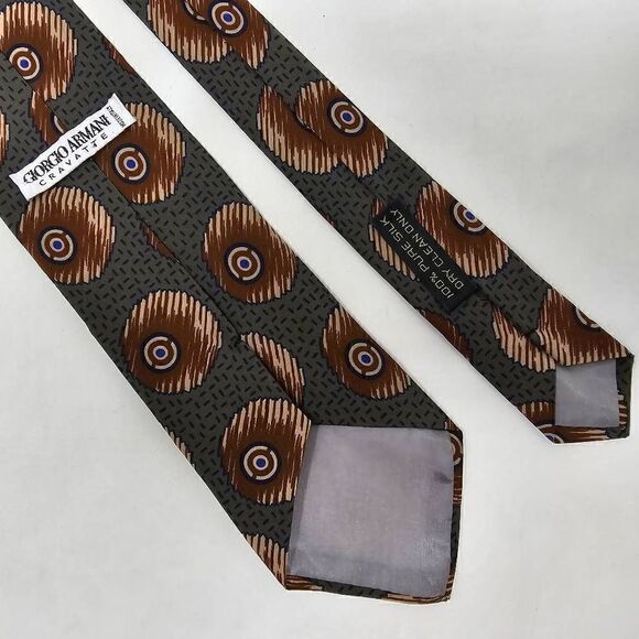 GIORGIO ARMANI CRAVATTE ITALY SILK TIE GRAY BROWN GEOMETRIC CIRCLE 3.5" X 55" - Picture 2 of 2